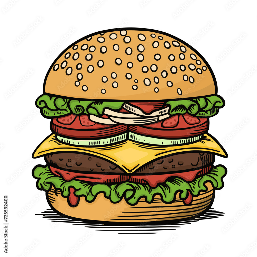 Vector illustration of a sandwich with sausage, cheese, tomato, lettuce and greens. Delicious healthy sandwich. Vector illustration of a sandwich with sausage, cheese, tomato, lettuce and greens. Delicious healthy sandwich.