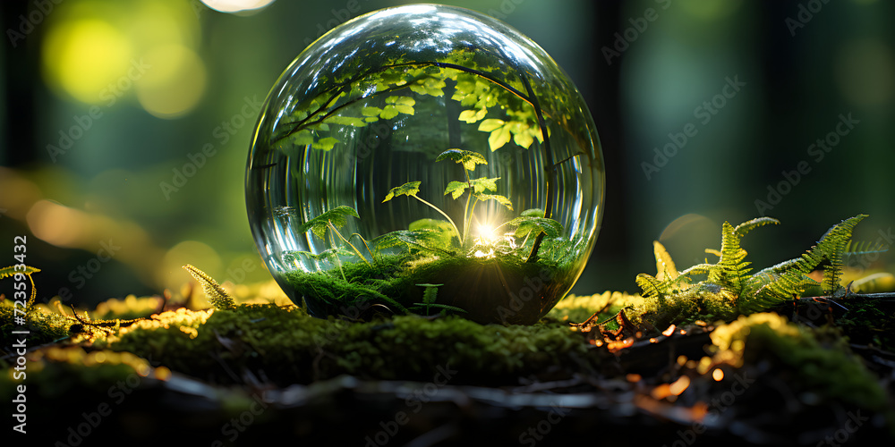 Glass sphere of green plants in daylight Glass sphere of green plants in daylight