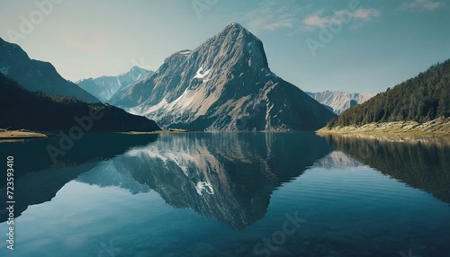 Alpine Reflections: Mirror-Like Lake Surface Mirrors the Stillness of Majestic Peaks, Invoking Reflective Wilderness and Peaceful Mountain Vista. Generative AI © grahof_photo
