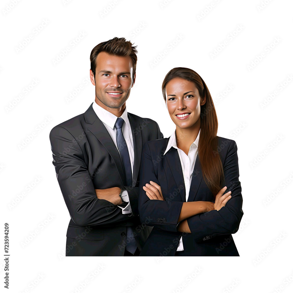 Male and female business couple posing smiling Male and female business couple posing smiling
