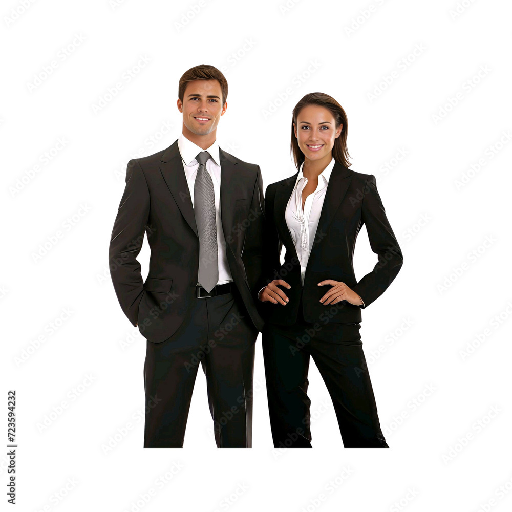 Male and female business couple posing smiling Male and female business couple posing smiling