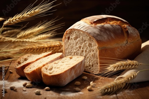 Captivating Shot of Freshly Baked Bread, Wheat Ears, and Tempting Texture Close-up