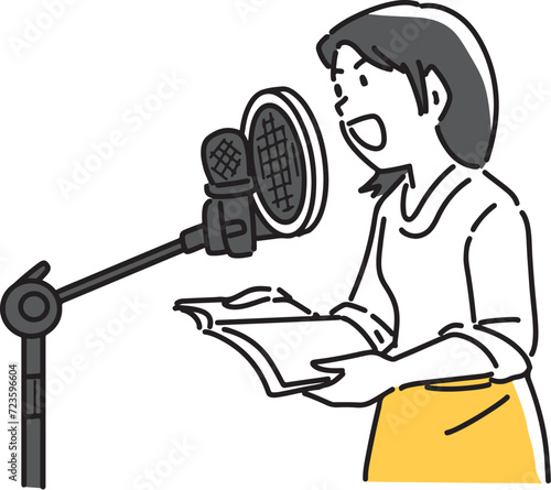声優の仕事をする女性