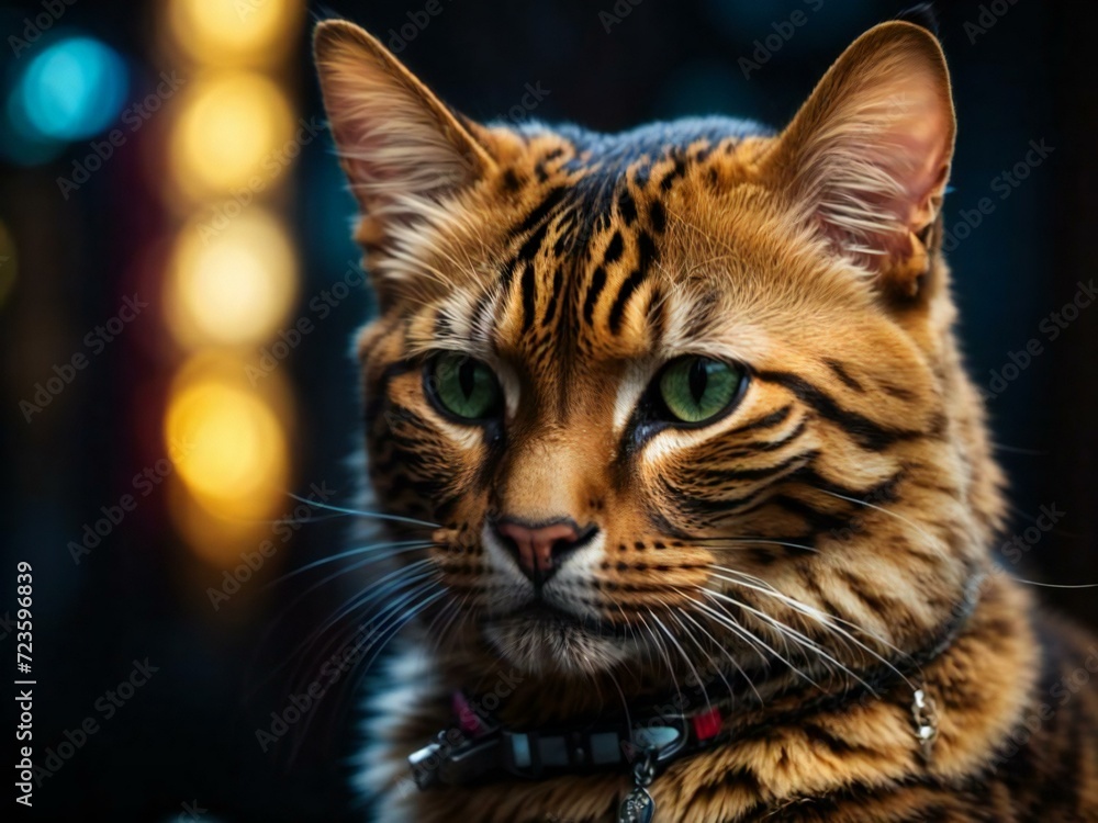 Obraz premium Neon cat Generative AI