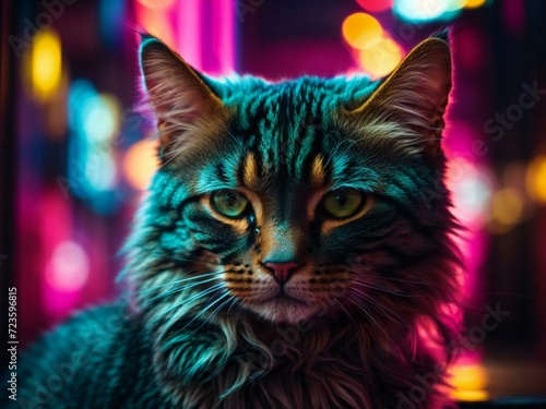 Neon cat Generative AI © Mrvn