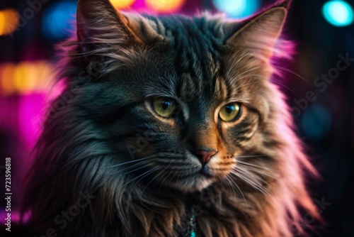 Neon cat Generative AI