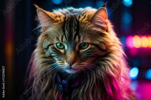 Neon cat Generative AI