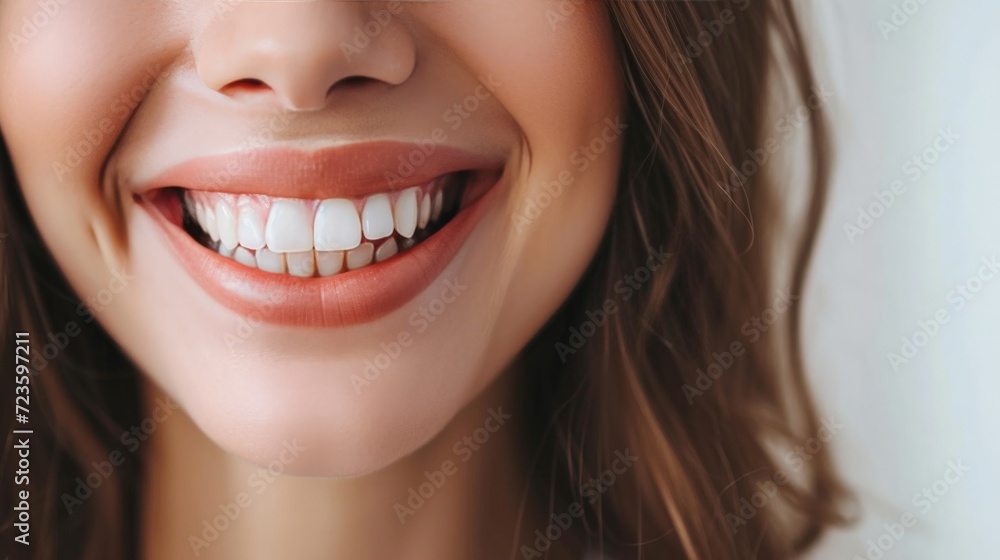 Cropped shot of a young Caucasian smiling woman. Teeth whitening. Dentistry, dental treatment. Cropped shot of a young Caucasian smiling woman. Teeth whitening. Dentistry, dental treatment.