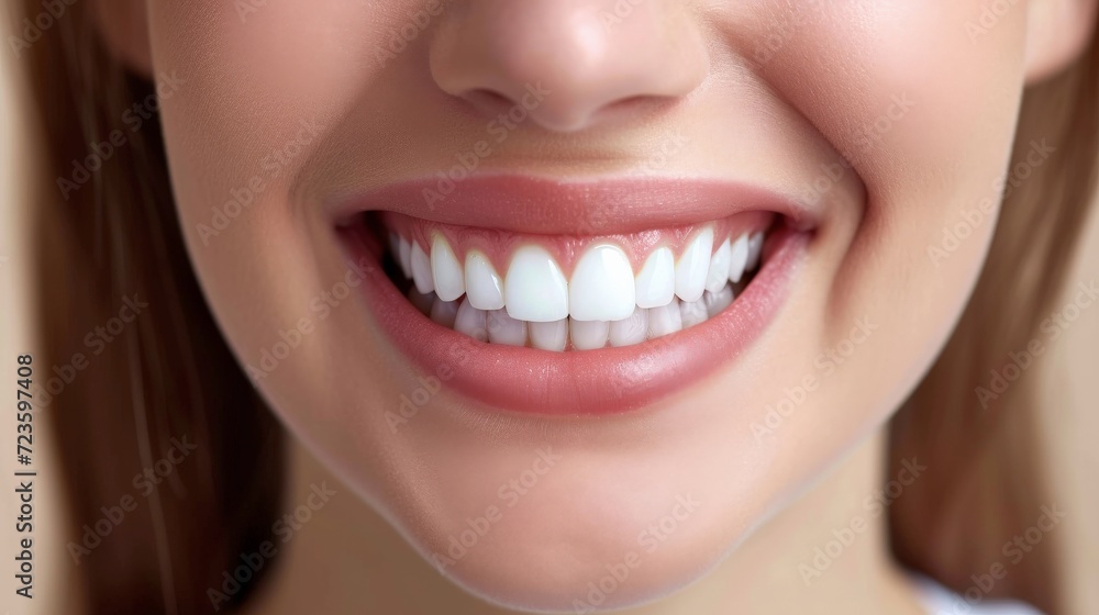 Cropped shot of a young Caucasian smiling woman. Teeth whitening. Dentistry, dental treatment. Cropped shot of a young Caucasian smiling woman. Teeth whitening. Dentistry, dental treatment.