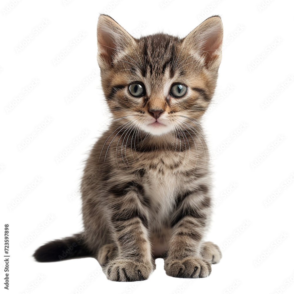 tabby kitten on transparent background, cute cat