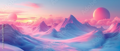 Fantastic Mountain Landscape In Purple Lighting. Generative AI © MICHAEL KUK
