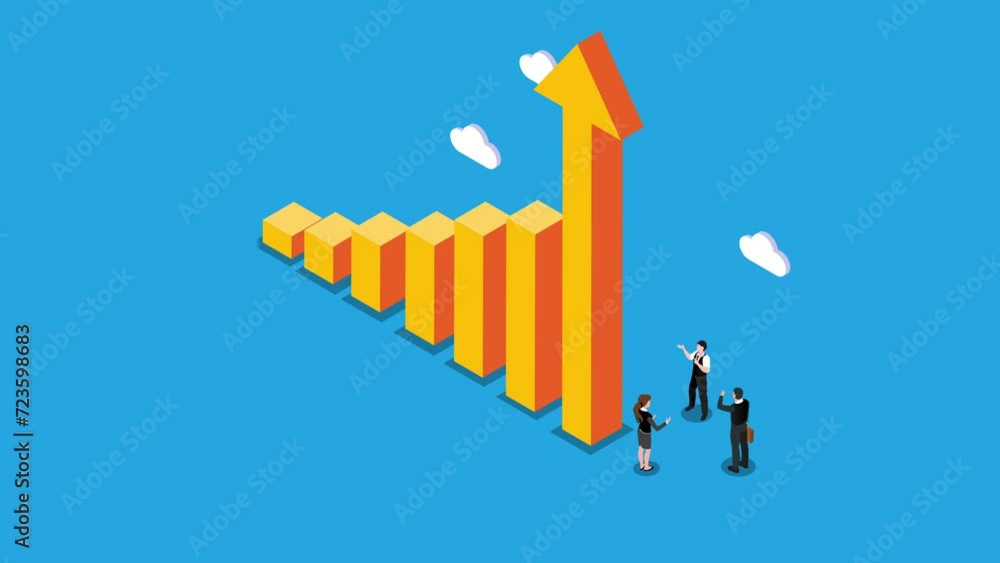 Business people with uptrend chart 3d isometric Business people with uptrend chart 3d isometric
