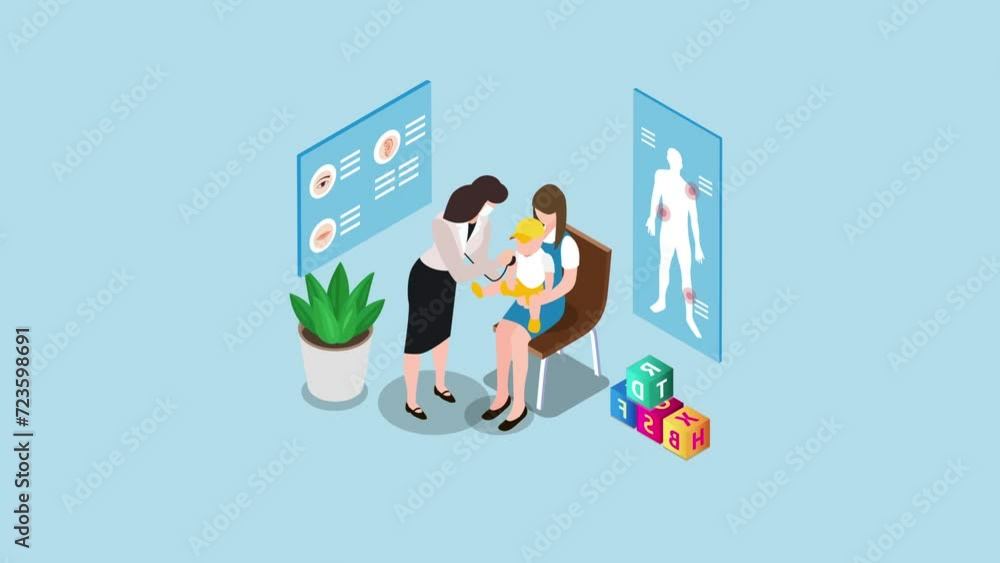 Pediatrician examines sick kid with stethoscope Pediatrician examines sick kid with stethoscope