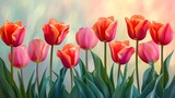 Vibrant and Stylized Soft Vector Art of Tulip Flowers in Graceful Duo