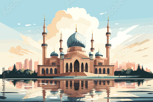 Watercolor Mosque Painting Design Mosque Illustration Design Islamic Background Hand drawn Watercolor Artwork.