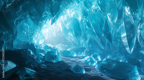 Step into a mesmerizing world of ice and enchantment with this stunning 3D abstract render. Discover the ethereal beauty of an ice cave adorned with radiant, glowing crystals, casting an oth © Nijat