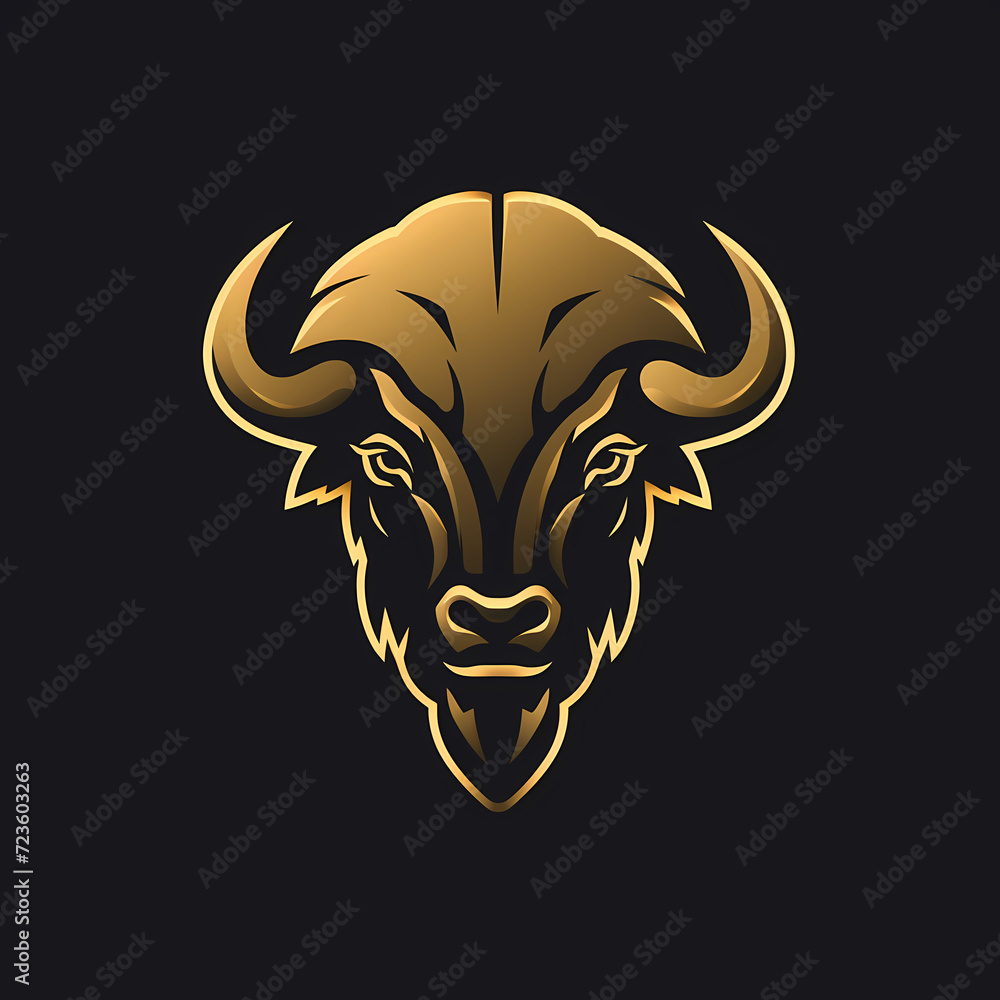 Fototapeta premium Bison Minimal Line Art Logo on a Black Background