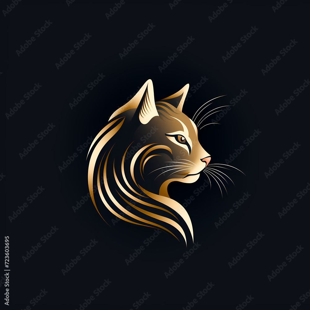 Cat Minimal Line Art Logo on a Black Background Cat Minimal Line Art Logo on a Black Background