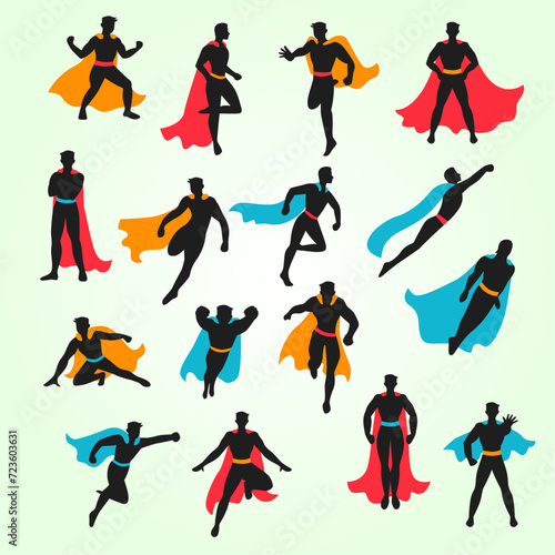 set black superhero silhouettes