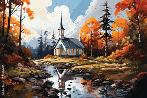 oil painting of a beautiful Christian church