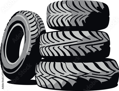 Stack of tires of tires, car wheels illustration composition isolated on transparent background svg 