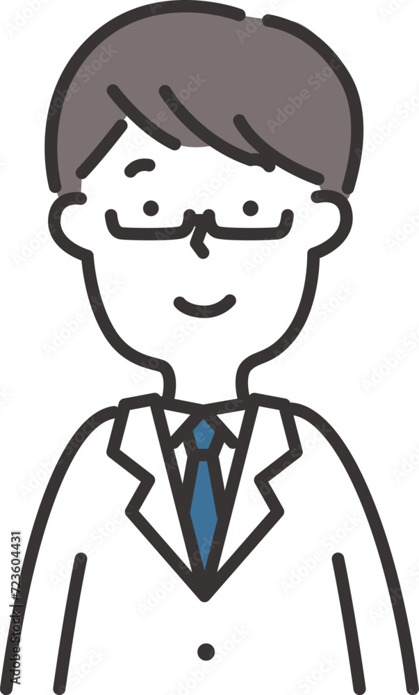 ほほえむ白衣を着た男性のイラスト ほほえむ白衣を着た男性のイラスト