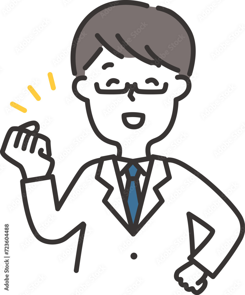 白衣を着た男性が応援しているイラスト