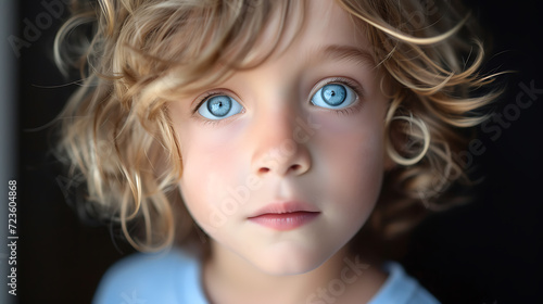 A captivating portrait of a young boy with tousled dirty blonde hair and wide, curious eyes. His innocence and charm shine through, making this image perfect for any project seeking genuine