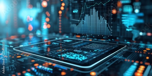 Futuristic server tech and data analytics technology illustration