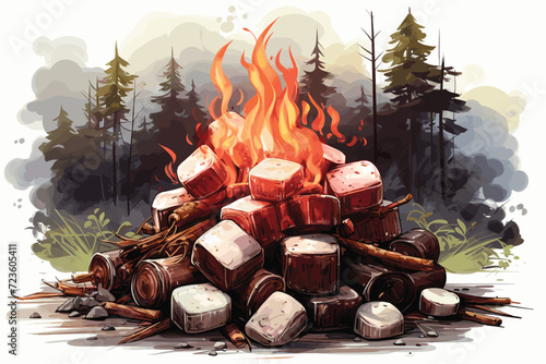 Bonfire fenced with stones cartoon. Vector illustration design