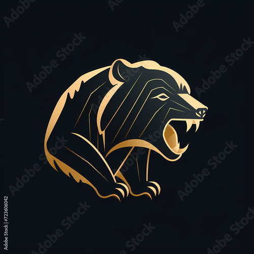 Malayan Sun Bear Minimal Line Art Logo on a Black Background photo