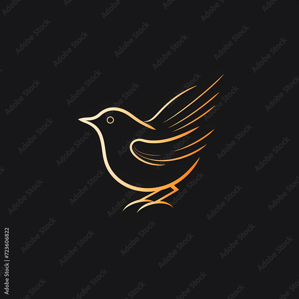 Fototapeta premium Robin Minimal Line Art Logo on a Black Background