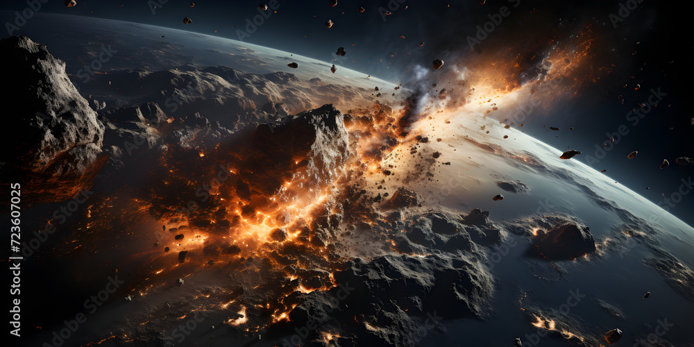 Fototapeta premium Fire by planet collision in space