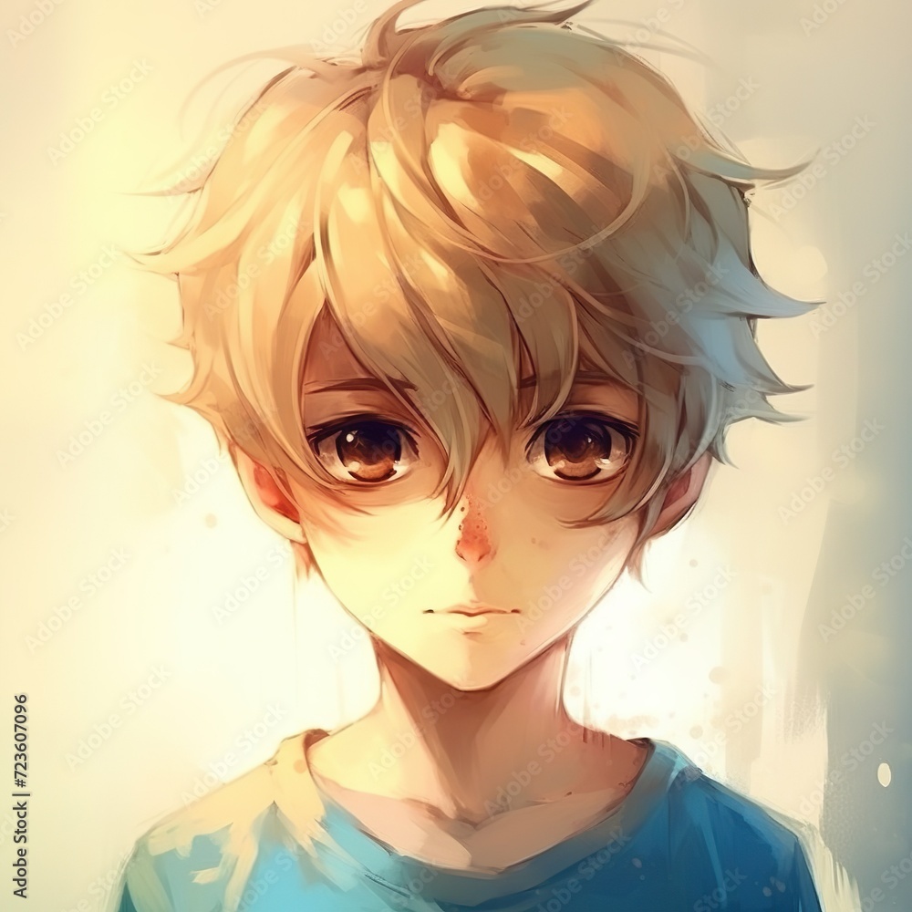 close up of cute anime boy kawai illustration
