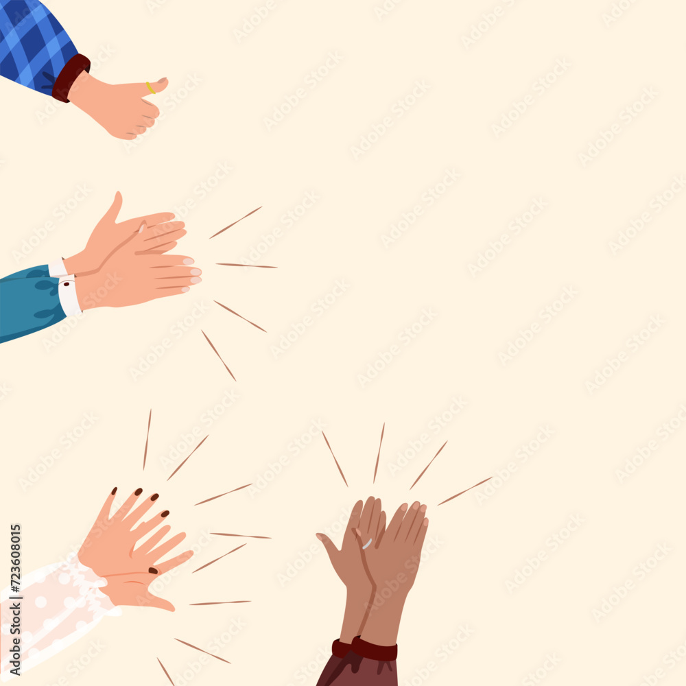 Diverse hands clapping to congratulate success job. male and female Hands applaud to good job. Hands support each other, concept of teamwork, girl power,unity. vector template with space for text Diverse hands clapping to congratulate success job. male and female Hands applaud to good job. Hands support each other, concept of teamwork, girl power,unity. vector template with space for text