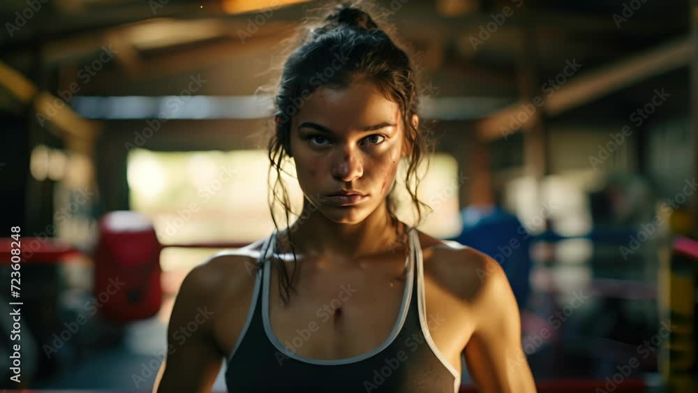 adolescent, Indigenous Australian girl boxes in rustic gym, movements demonstration of power, resilience, and defiance of convention. This rebellious exercise translating physical power into adolescent, Indigenous Australian girl boxes in rustic gym, movements demonstration of power, resilience, and defiance of convention. This rebellious exercise translating physical power into