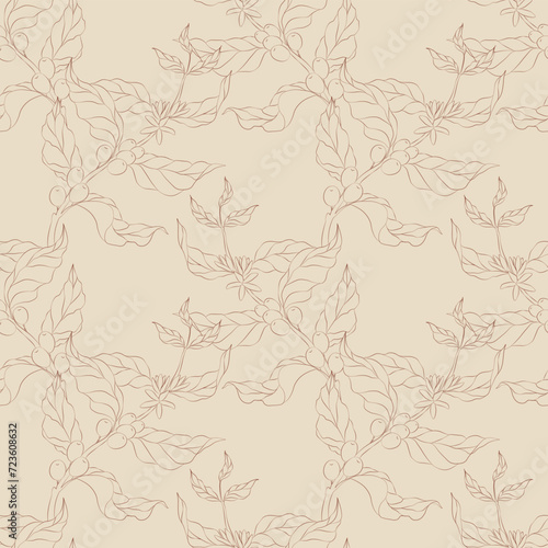 Seamless pattern with coffee sprig sketch.