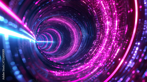 A mesmerizing dynamic 3D abstract render depicting a neon digital vortex, perfect for tech enthusiasts and futuristic aesthetics. This vibrant wallpaper showcases a hypnotic fusion of glowin