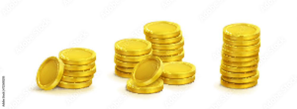 Gold coin stack with different sizes of cash money pile in realistic 3d ...