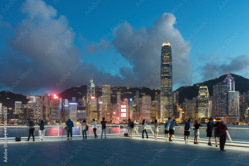 Night scenery of Skyline of Victoria harbor of Hong Kong city