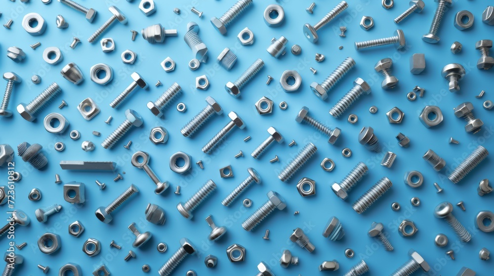 Screws, nuts, cogs, bolts pattern on a blue background. Screws, nuts, cogs, bolts pattern on a blue background.