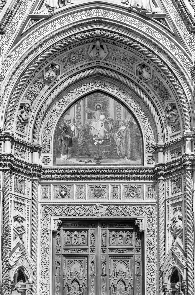 Details of Basilica of Santa Maria del Fiore (Basilica of Saint Mary of the Flower) in Florence, Tuscany, Italy