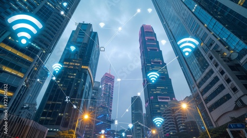 Urban Connectivity: Wireless Signs Amidst the Cityscape