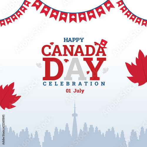 Canada  Day  celebration  wishes  or greeting  social  media 01  th July  wishing post or banner with Canada maple  leaf  vector illustration