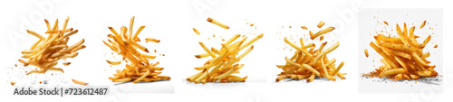 Set of fry. Falling french fries, potato fry  on transparency background PNG photo