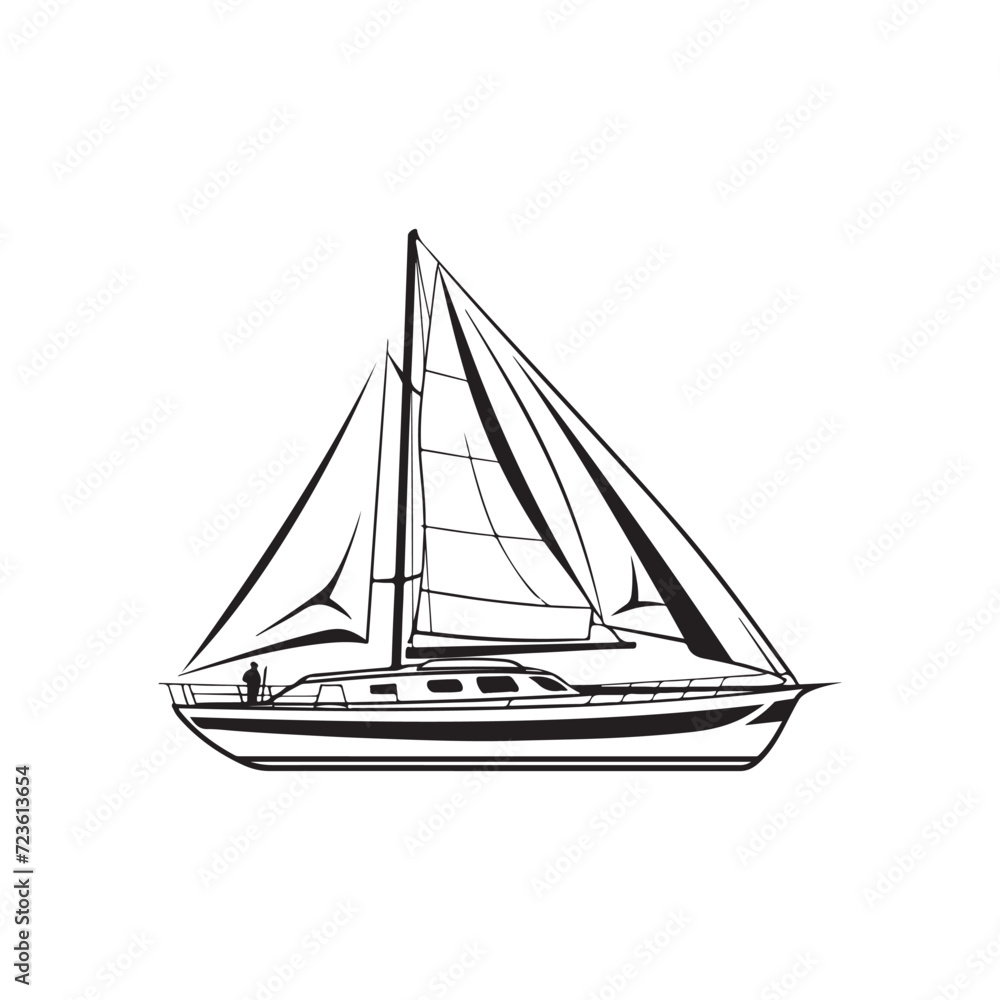 Sailboat on a white background, isolated object, ship on white background