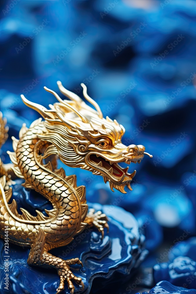 Obraz premium China Dragon - A Gold and Blue Decoration