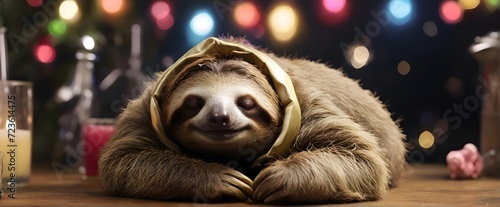 A sleeping sloth at a party © Эля Эля