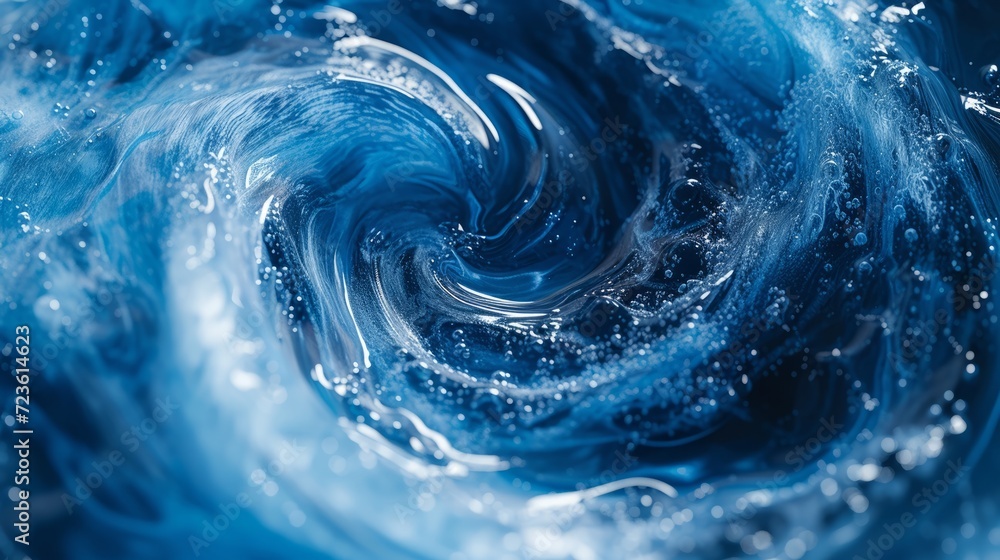 An abstract oceanic swirl in shades of sapphire designed to mesmerize and captivate