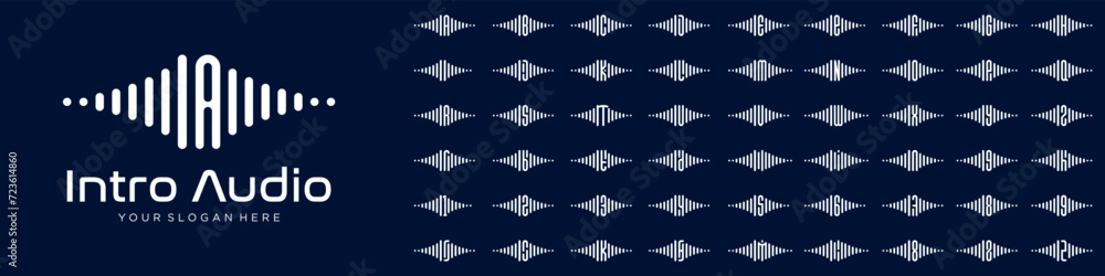 logos audio combined letter I with letters from A to Z and numbers from 1 to 9. vector illustration logos audio combined letter I with letters from A to Z and numbers from 1 to 9. vector illustration